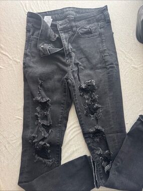 American Eagle Outfitters Black Next Level Stretch Distressed Skinny Jeans
